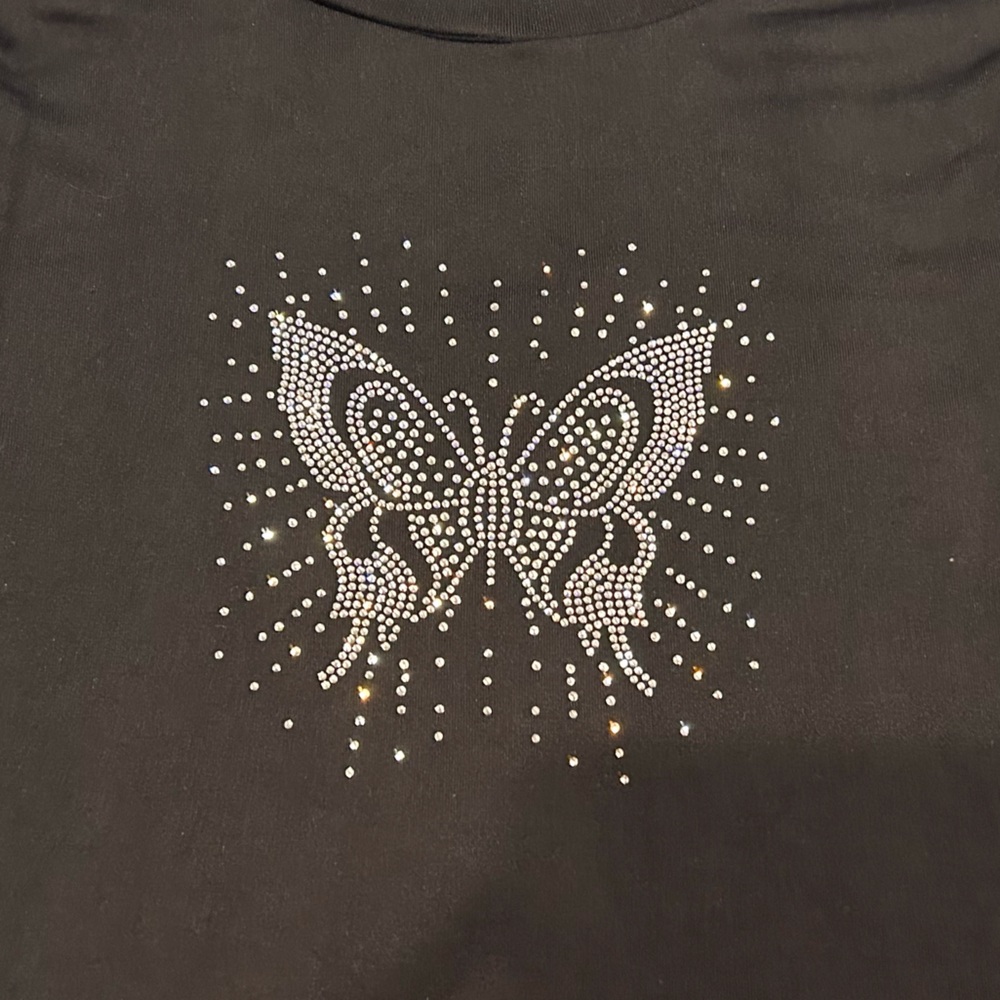 BLACK RHINESTONE BUTTERFLY TEE - Picture 3 of 4